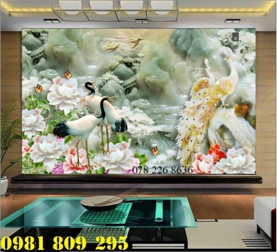 Tranh chim hạc, gạch men 3D ốp phòng khách HN888