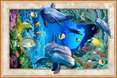 Tranh gạch 3D cá heo- gạch tranh trang trí