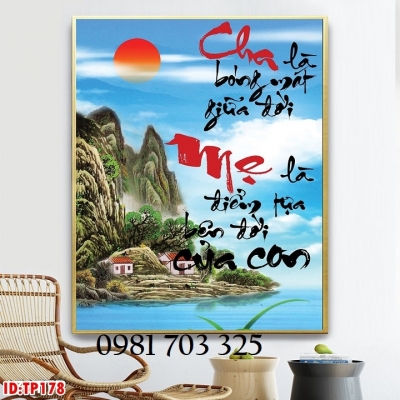 Gạch tranh thư pháp cha mẹ 3D