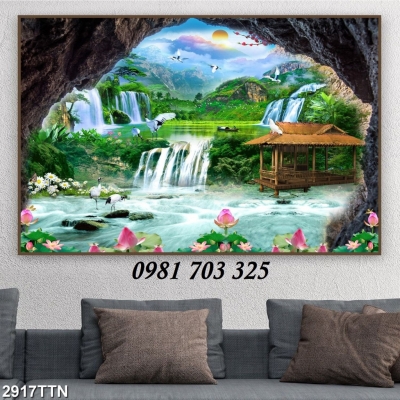 Gạch tranh thác nước phong thủy 3d