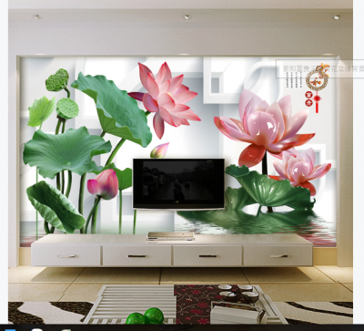 Tranh gạch men 3D phòng khách- tranh hoa sen