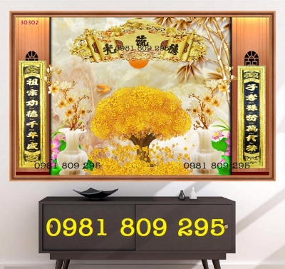 Mẫu tranh gạch 3d câu đối phòng thờ