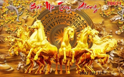 Gạch tranh 3D phong thủy- tranh ngựa