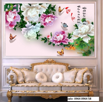Tranh gạch 3d ốp tường hoa mẫu đơn - XVC422