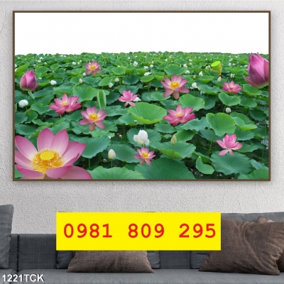 Gạch tranh 3d hoa sen ốp phòng khách JH7686