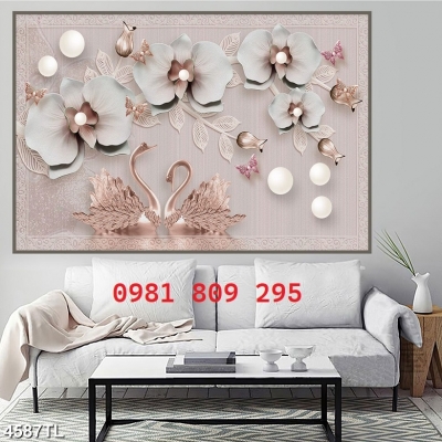 Tranh gạch thiên nga 3d hoa đẹp HN9399