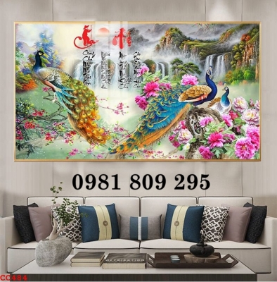 Tranh gạch ốp tường chim công 3d