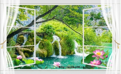 Gạch tranh cửa sổ ốp tường phòng khách