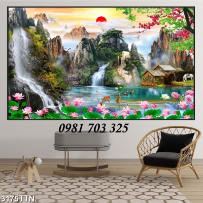 Tranh gạch đẹp 3D phong cảnh thác nước