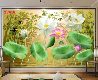 Tranh hoa sen phong thủy, tranh gạch men 3D