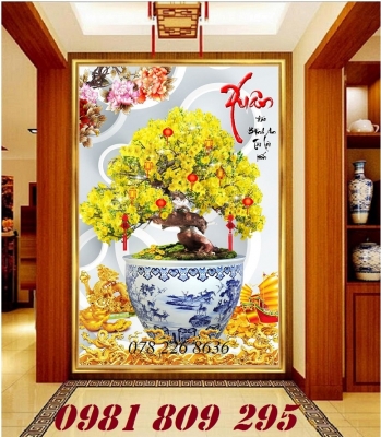 Gạch tranh 3d , tranh gạch men 3d cây mai vàng
