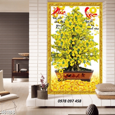 Gạch tranh họa tiết hoa mai vàng