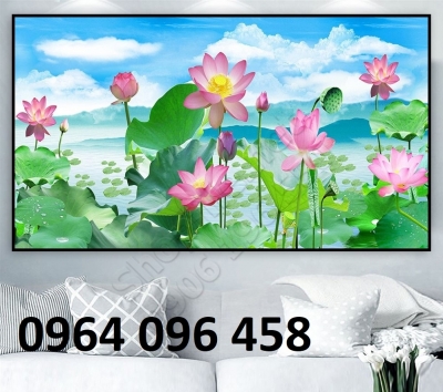 Tranh hoa sen 3d - tranh gạch 3d hoa sen - CNV4