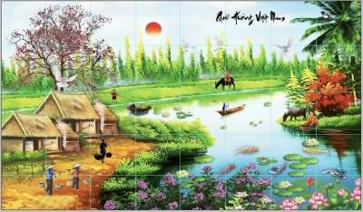 Tranh gạch men làng quê HP02832