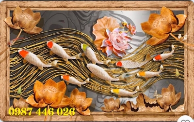 Tranh gạch men cửu ngư đồ quần hội