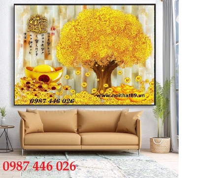 Gạch 3d tranh gạch cây tiền lộc vàng HP263