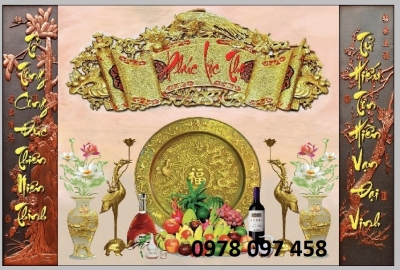 Tranh gạch men 3D - phòng thờ gia tiên
