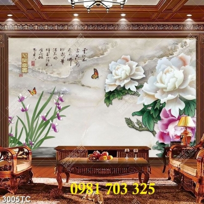 Gạch tranh 3d hoa mẫu đơn đẹp