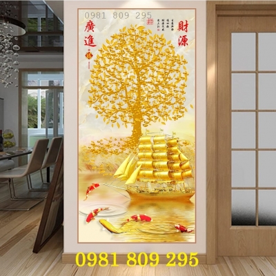 Tranh gạch ốp tường , tranh trang trí cây kim tiền 3d