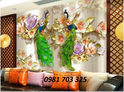 Gạch 3D chim công- tranh gạch phong thủy