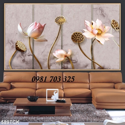 tranh hoa sen- tranh gạch men 3D