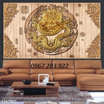 Gạch tranh phong thủy rồng vàng 3d- Tranh phòng thờ