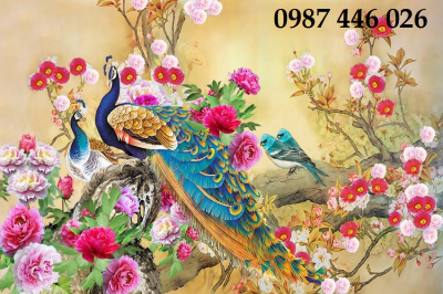 Tranh gạch men chim công 3d HP924
