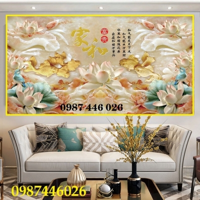 Gạch ốp tường tranh hoa sen 3d đẹp HP9723