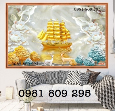 Tranh gạch thuyền buồm 3D, gạch men 3D phong thủy