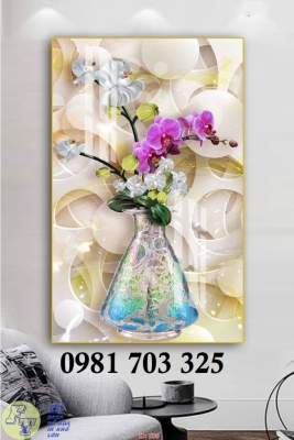 Tranh gạch bình hoa khổ đứng đẹp
