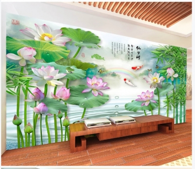 Gạch tranh đẹp hoa sen trang trí