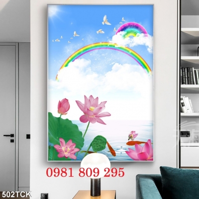 Tranh gạch khổ đứng hoa sen 3d GD765
