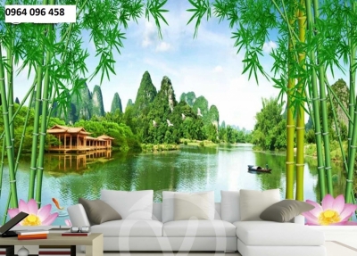 Tranh gạch cây tre trúc 3d phong cảnh - 77CV