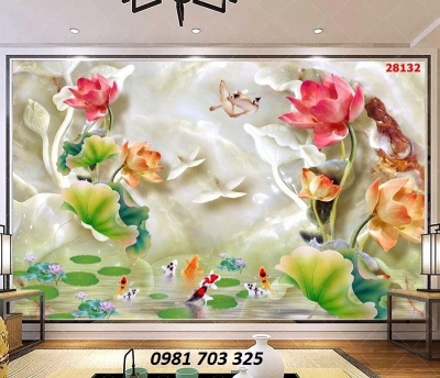 Tranh hoa sen-gạch tranh trang trí