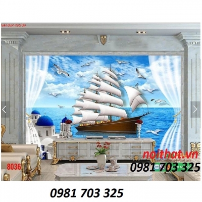 Tranh gạch thuyền buồm-tranh 3D