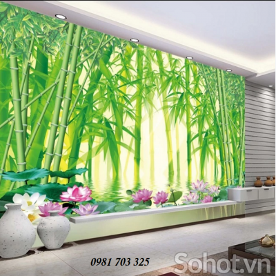 Tranh gạch 3D phòng khách- gạch tranh 3D rừng tre xanh