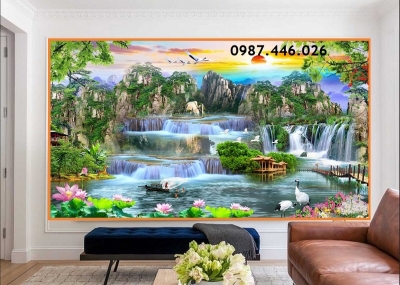 Gạch tranh thác nước, tranh ốp tường thiên nhiên đẹp HP97333