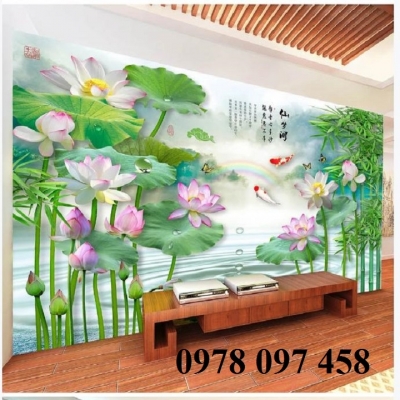 Tranh hoa sen 3D- tranh ốp tường