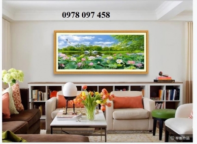 Tranh gạch men 3D - tranh hoa sen