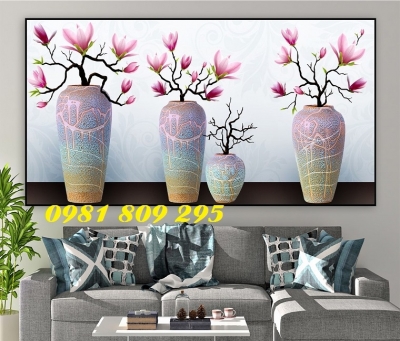 Gạch tranh 3d bình hoa ốp tường bếp