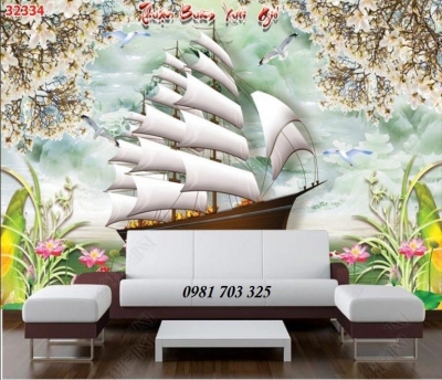 Tranh gạch phong cảnh thuyền buồm xuôi gió