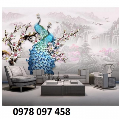 Gạch tranh chim công ốp tường