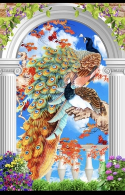 Tranh gạch khổ đứng chim công 3D đẹp