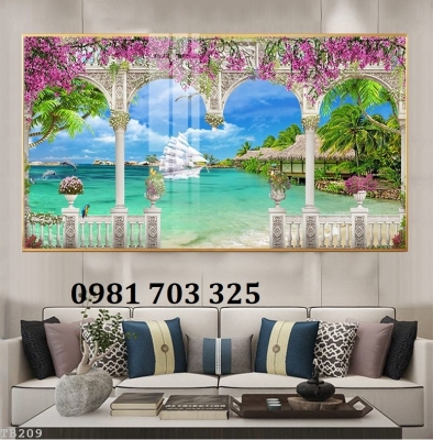 Tranh gạch thuyền buồm trang trí