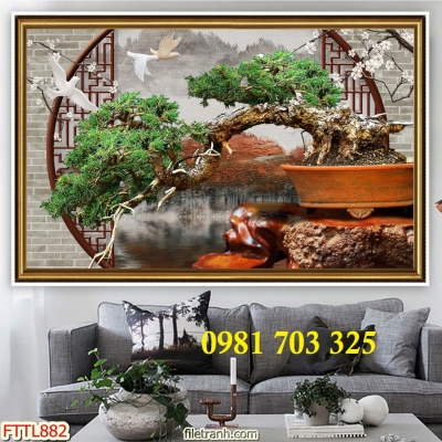 Tranh gạch chậu cảnh bonsai