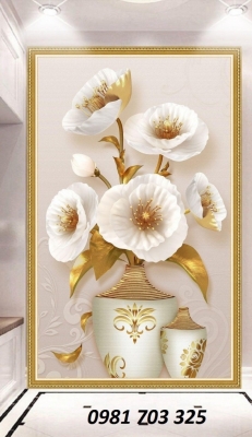 Gạch tranh khổ đứng hoa đẹp 3D