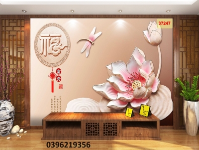 Tranh gạch 3D đẹp hoa sen trang trí