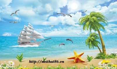 Tranh thuyền buồm gạch tranh 3d