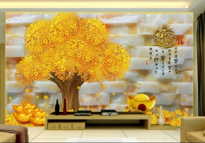 Tranh gạch gạch men 3d cây kim tiền - THHV4