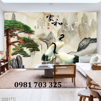 Tranh gạch tùng hạc trang trí